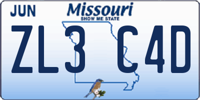 MO license plate ZL3C4D
