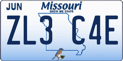MO license plate ZL3C4E