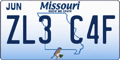 MO license plate ZL3C4F