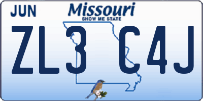 MO license plate ZL3C4J