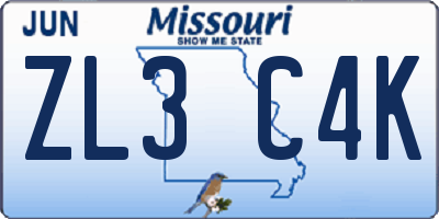 MO license plate ZL3C4K