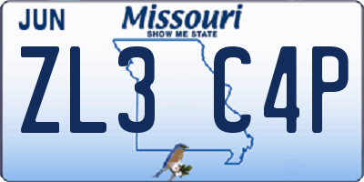 MO license plate ZL3C4P