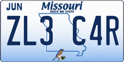 MO license plate ZL3C4R