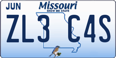 MO license plate ZL3C4S