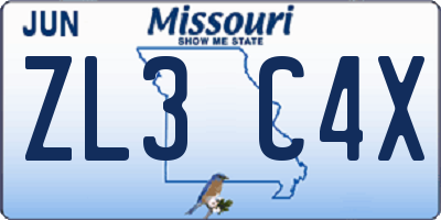 MO license plate ZL3C4X