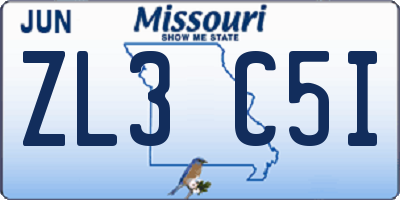 MO license plate ZL3C5I