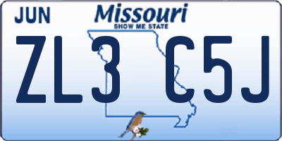 MO license plate ZL3C5J
