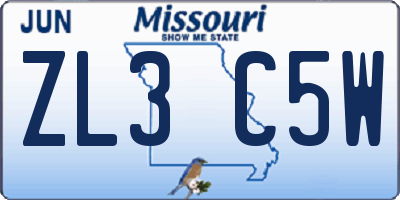 MO license plate ZL3C5W