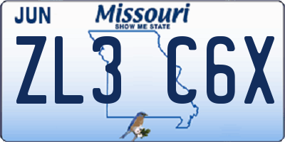 MO license plate ZL3C6X
