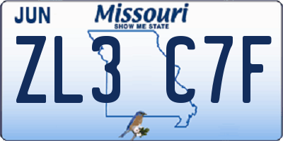 MO license plate ZL3C7F
