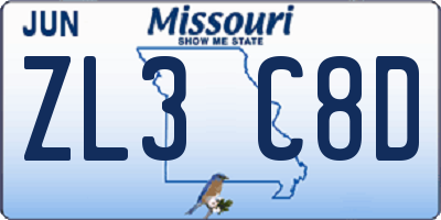 MO license plate ZL3C8D