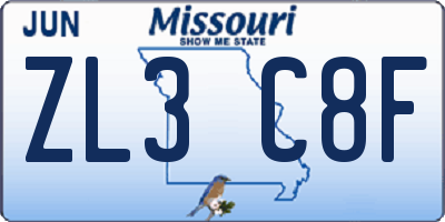 MO license plate ZL3C8F