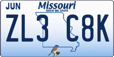 MO license plate ZL3C8K