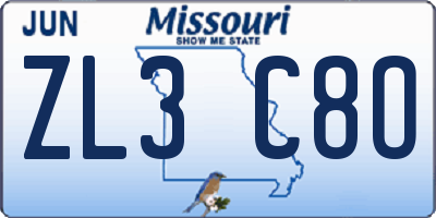 MO license plate ZL3C8O