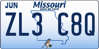 MO license plate ZL3C8Q
