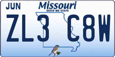 MO license plate ZL3C8W