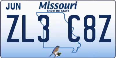 MO license plate ZL3C8Z