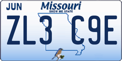 MO license plate ZL3C9E