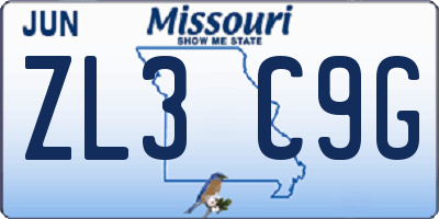 MO license plate ZL3C9G