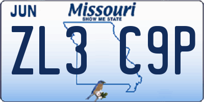 MO license plate ZL3C9P