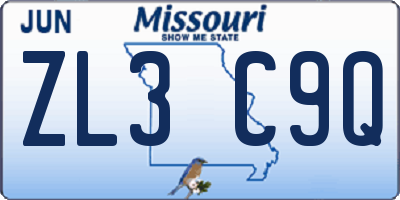 MO license plate ZL3C9Q