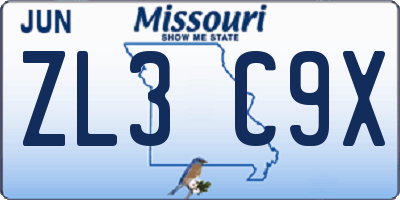 MO license plate ZL3C9X