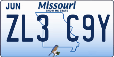 MO license plate ZL3C9Y