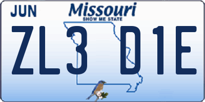 MO license plate ZL3D1E
