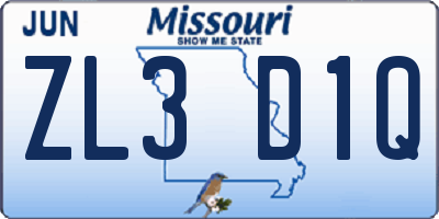 MO license plate ZL3D1Q