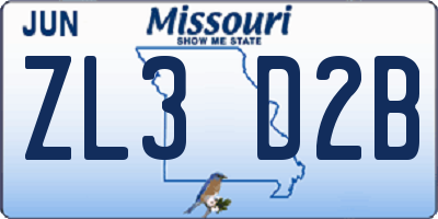 MO license plate ZL3D2B