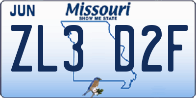 MO license plate ZL3D2F
