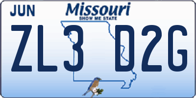 MO license plate ZL3D2G
