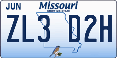 MO license plate ZL3D2H