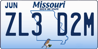 MO license plate ZL3D2M
