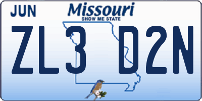 MO license plate ZL3D2N