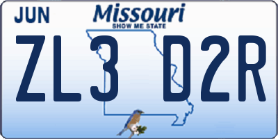 MO license plate ZL3D2R