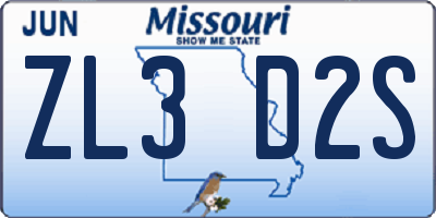MO license plate ZL3D2S