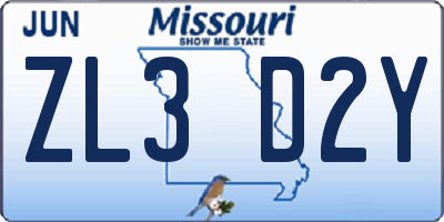 MO license plate ZL3D2Y