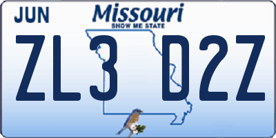 MO license plate ZL3D2Z