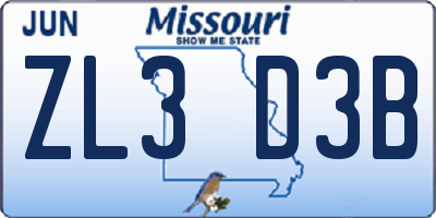 MO license plate ZL3D3B