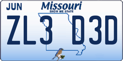 MO license plate ZL3D3D