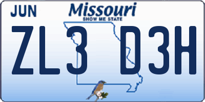 MO license plate ZL3D3H