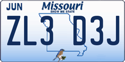 MO license plate ZL3D3J