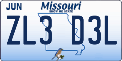 MO license plate ZL3D3L