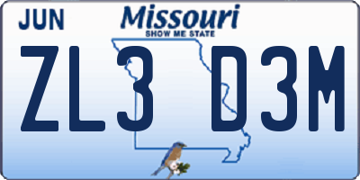 MO license plate ZL3D3M