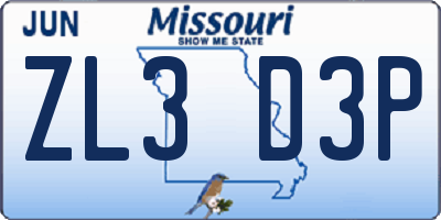 MO license plate ZL3D3P