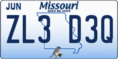 MO license plate ZL3D3Q