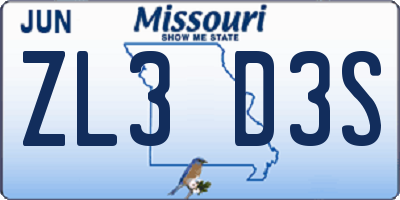 MO license plate ZL3D3S