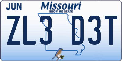 MO license plate ZL3D3T