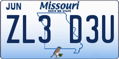 MO license plate ZL3D3U